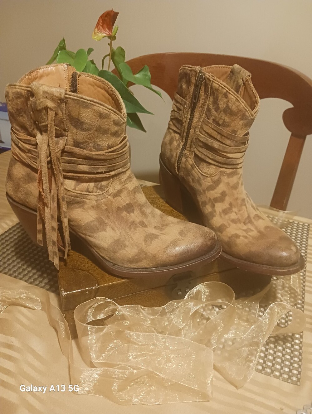 Lucchese Robyn Brown Suede Ankle Booties with Fringe Detail - Picture 2 of 10